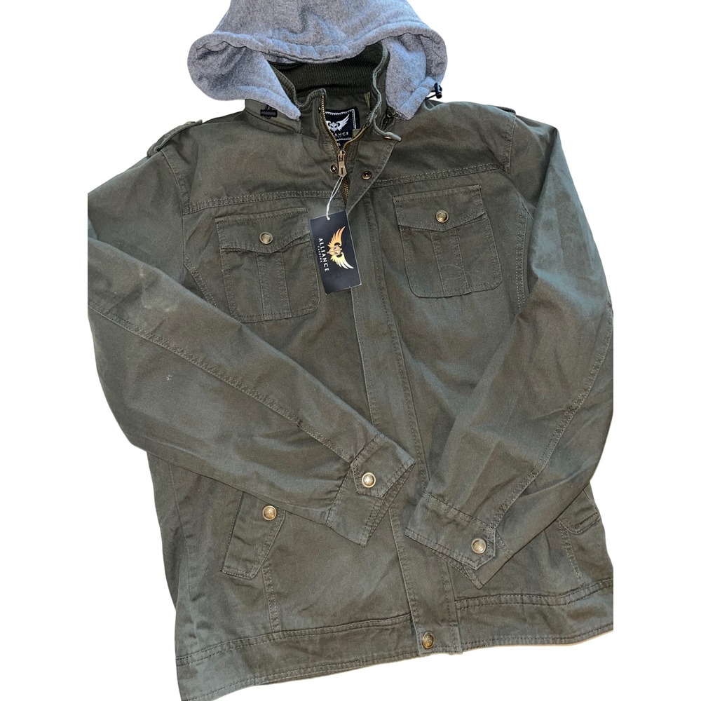 Alliance Fashion Mens Army Green Military Field Jacket Hooded Cotton XL 2708